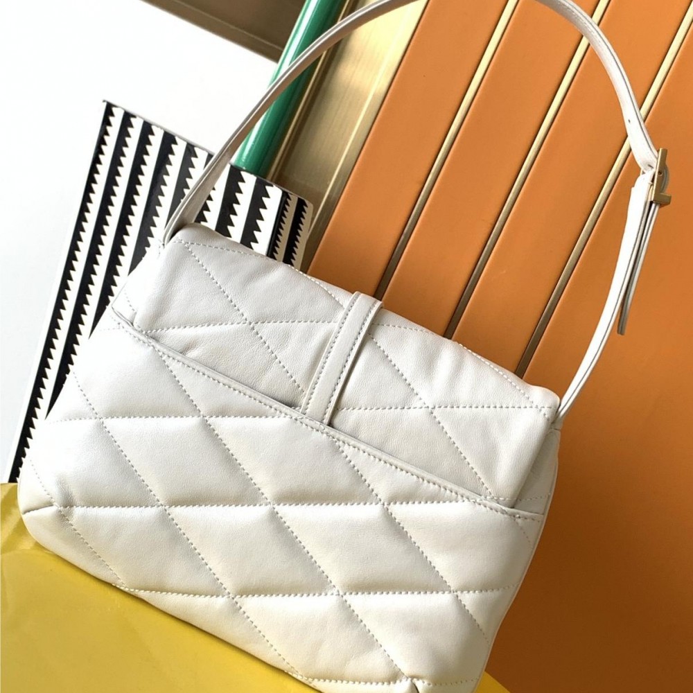 Saint Laurent classic large logo pure white diamond check cowhide shoulder bag Saint Laurent classic large logo pure white diamond check cowhide shoulder bag