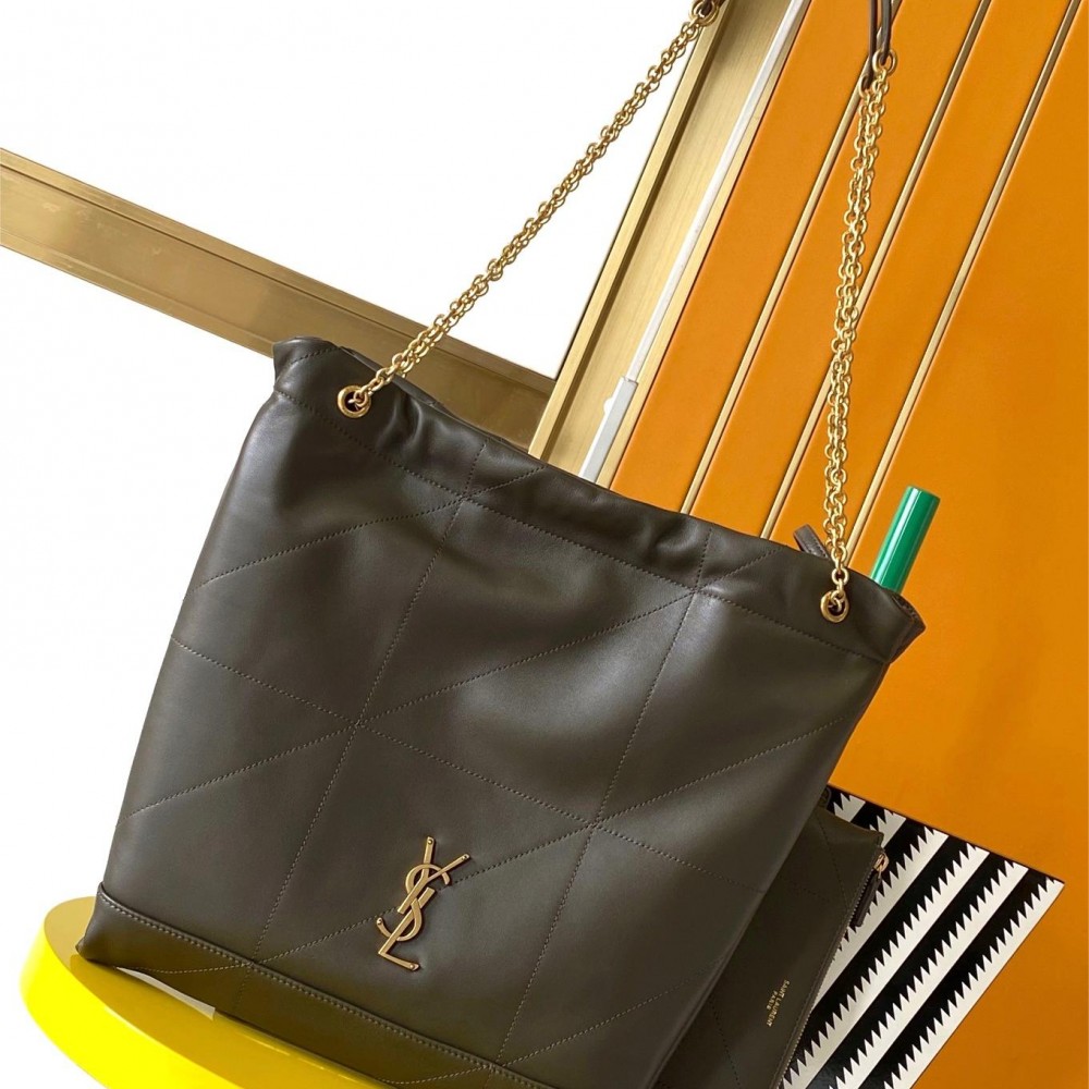 Saint Laurent large capacity exquisite hardware genuine leather dark green tote bag style Saint Laurent large capacity exquisite hardware genuine leather dark green tote bag style