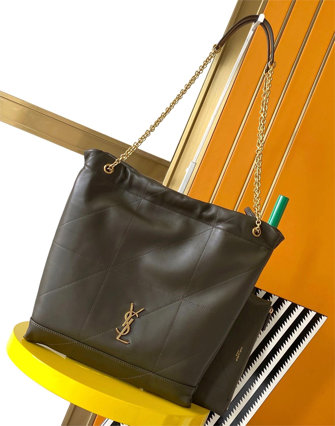 Saint Laurent large capacity exquisite hardware genuine leather dark green tote bag style Saint Laurent large capacity exquisite hardware genuine leather dark green tote bag style