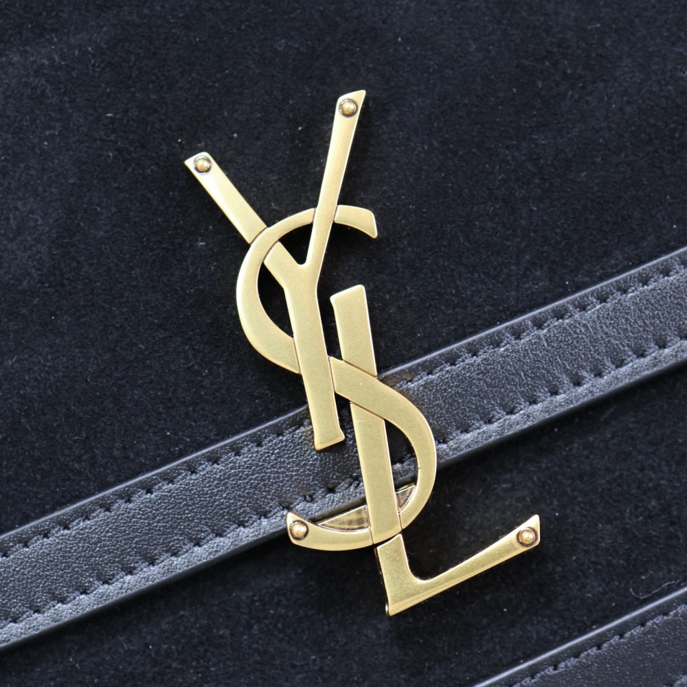 Saint Laurent pure black suede leather chain shoulder bag Saint Laurent pure black suede leather chain shoulder bag