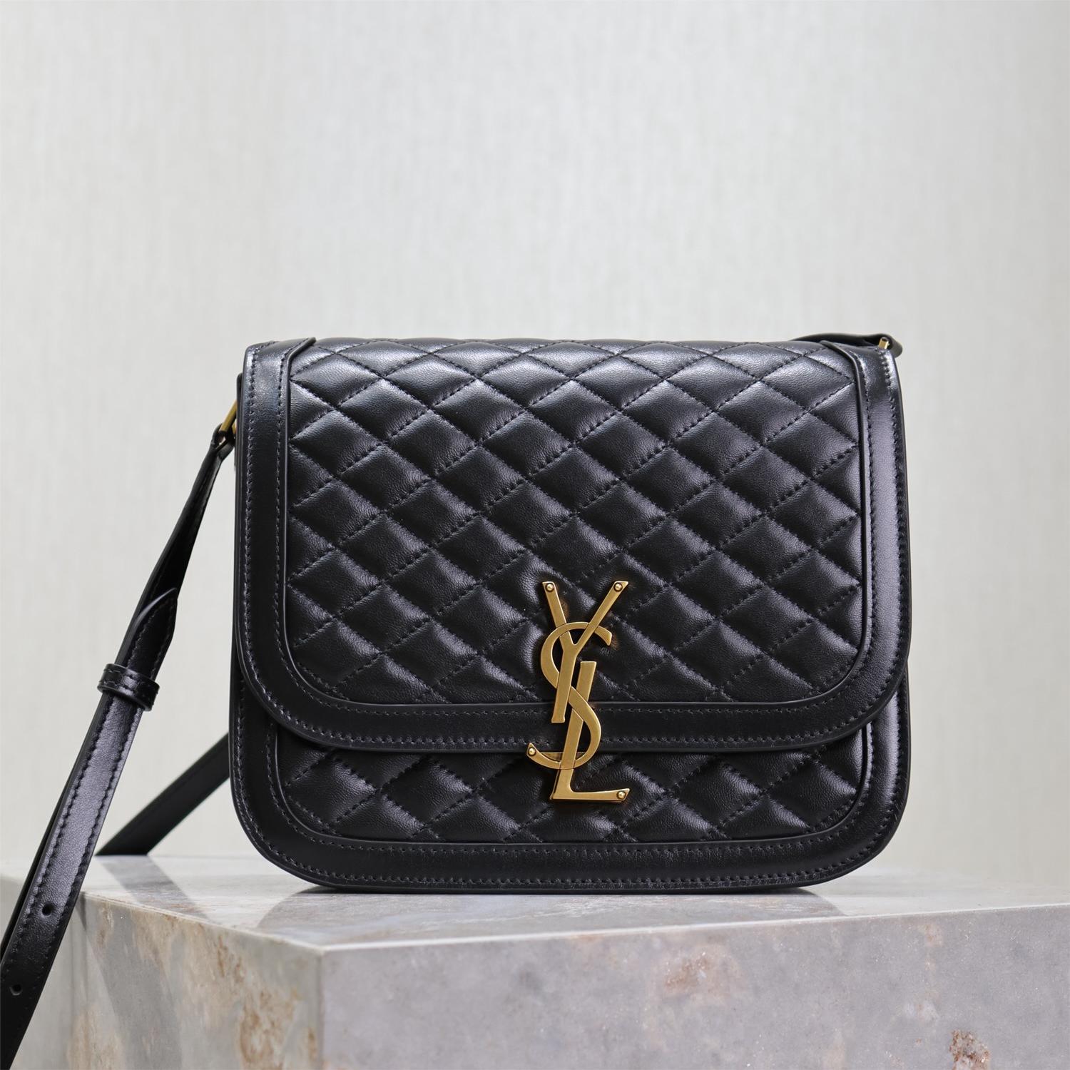 Saint Laurent starry black textured leather flap shoulder bag