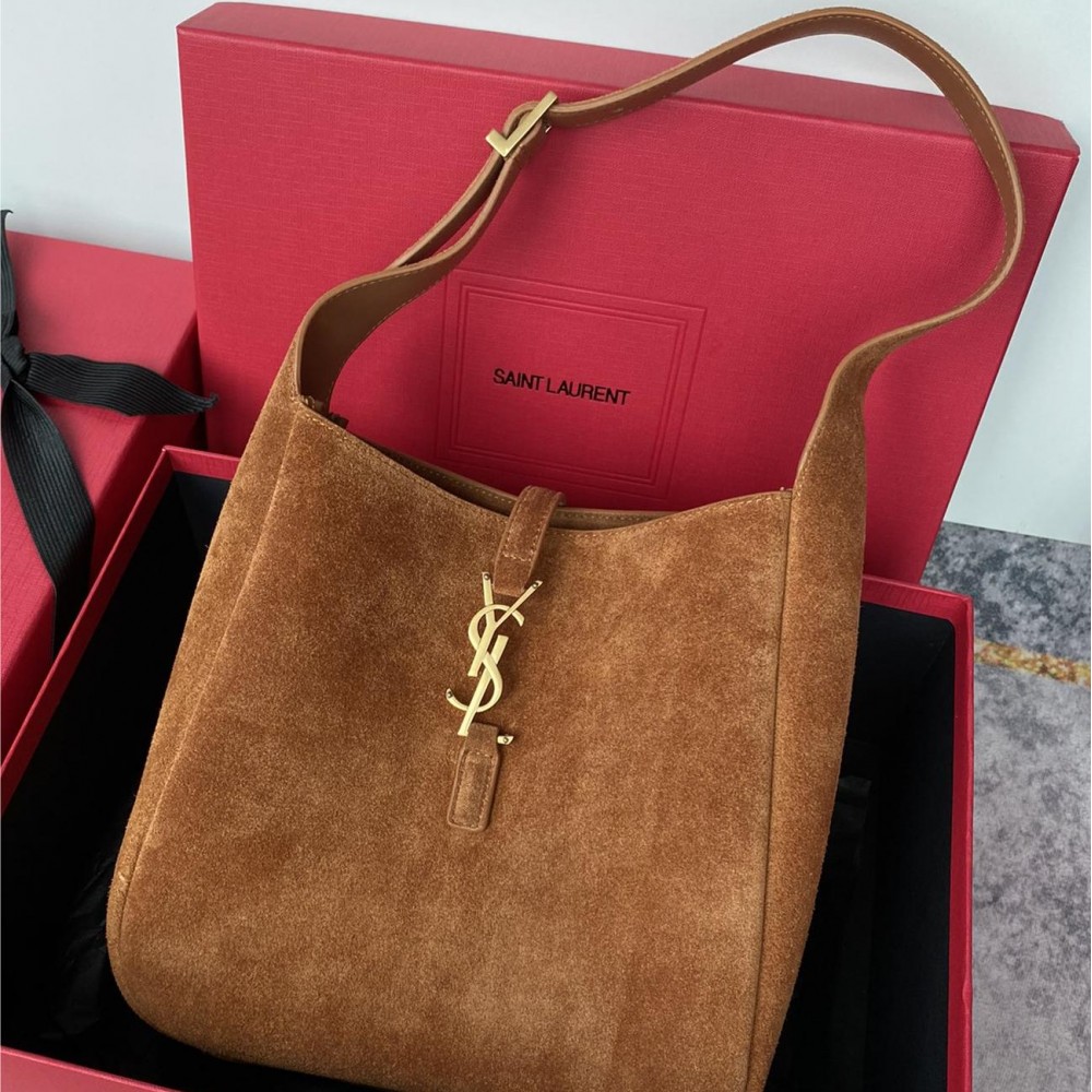 Saint Laurent hobo full leather underarm bag soft series warm brown suede ladies shoulder bag Saint Laurent hobo full leather underarm bag soft series warm brown suede ladies shoulder bag