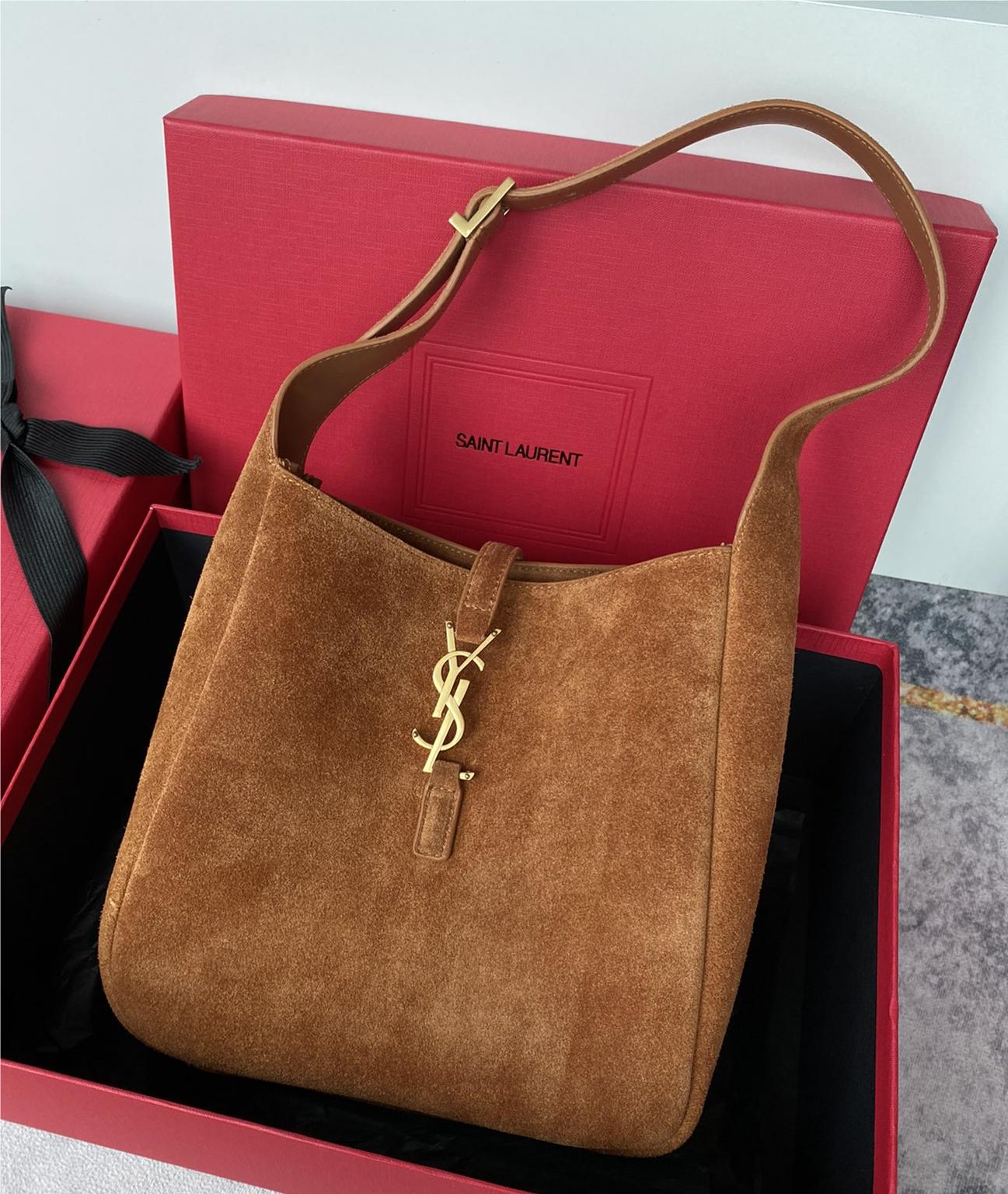 Saint Laurent hobo full leather underarm bag soft series warm brown suede ladies shoulder bag Saint Laurent hobo full leather underarm bag soft series warm brown suede ladies shoulder bag