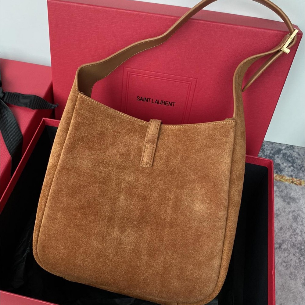 Saint Laurent hobo full leather underarm bag soft series warm brown suede ladies shoulder bag Saint Laurent hobo full leather underarm bag soft series warm brown suede ladies shoulder bag