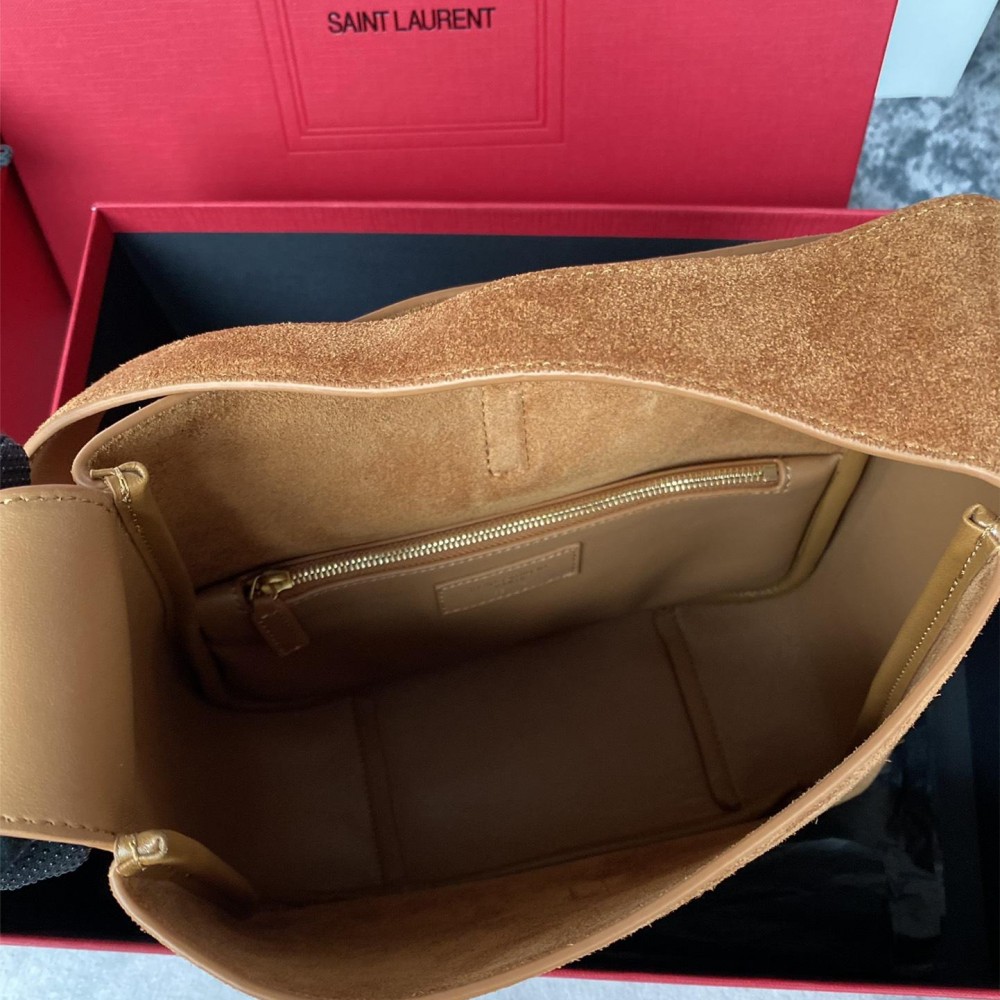 Saint Laurent hobo full leather underarm bag soft series warm brown suede ladies shoulder bag Saint Laurent hobo full leather underarm bag soft series warm brown suede ladies shoulder bag