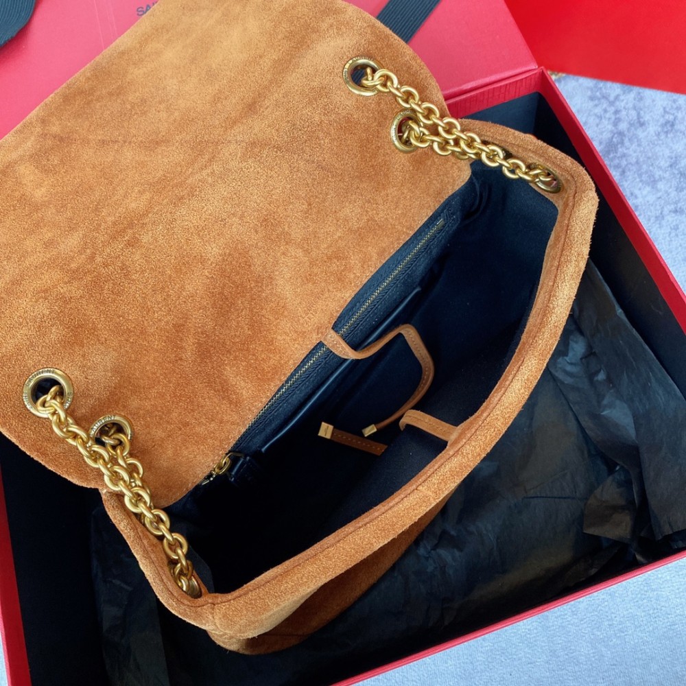 Saint Laurent Jamie series warm brown suede texture high-quality hardware bag. Saint Laurent Jamie series warm brown suede texture high-quality hardware bag.