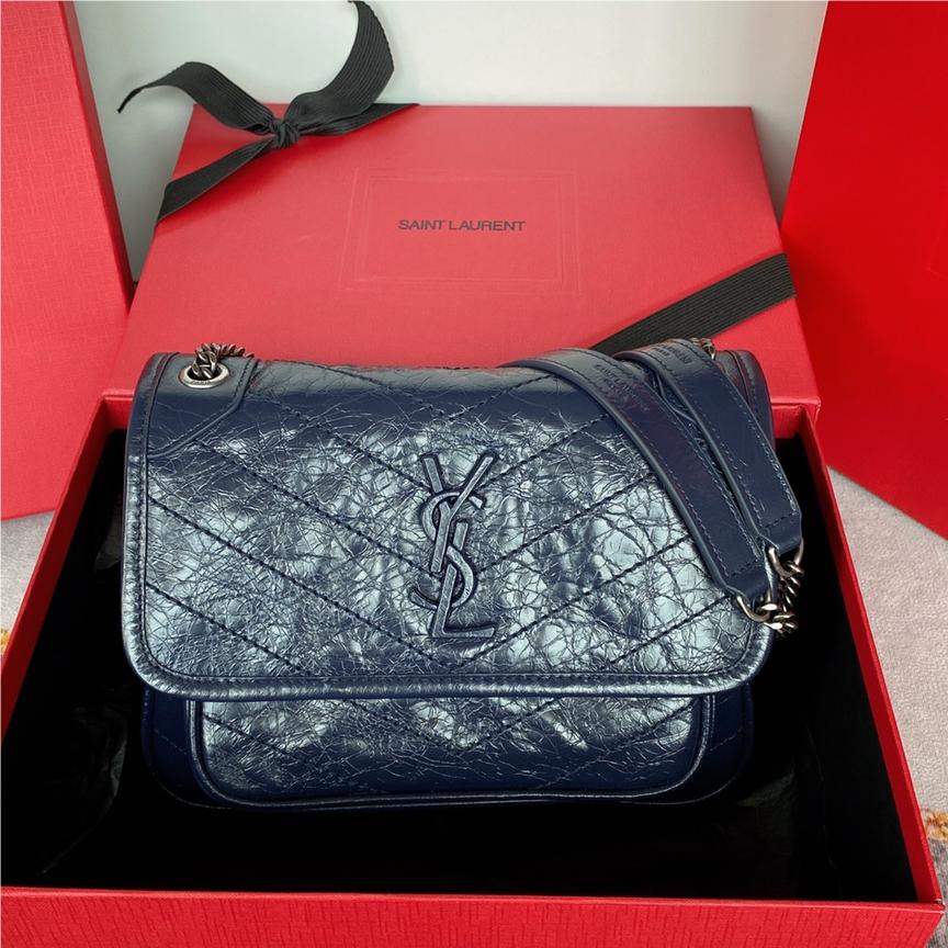 Saint Laurent Niki Grained Navy Blue Exquisite Hardware Lambskin Handbag Saint Laurent Niki Grained Navy Blue Exquisite Hardware Lambskin Handbag
