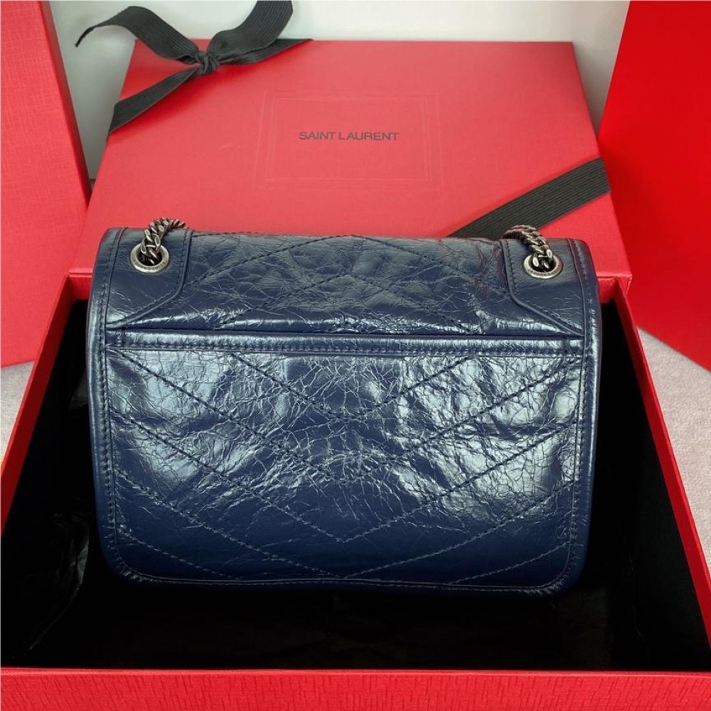 Saint Laurent Niki Grained Navy Blue Exquisite Hardware Lambskin Handbag Saint Laurent Niki Grained Navy Blue Exquisite Hardware Lambskin Handbag