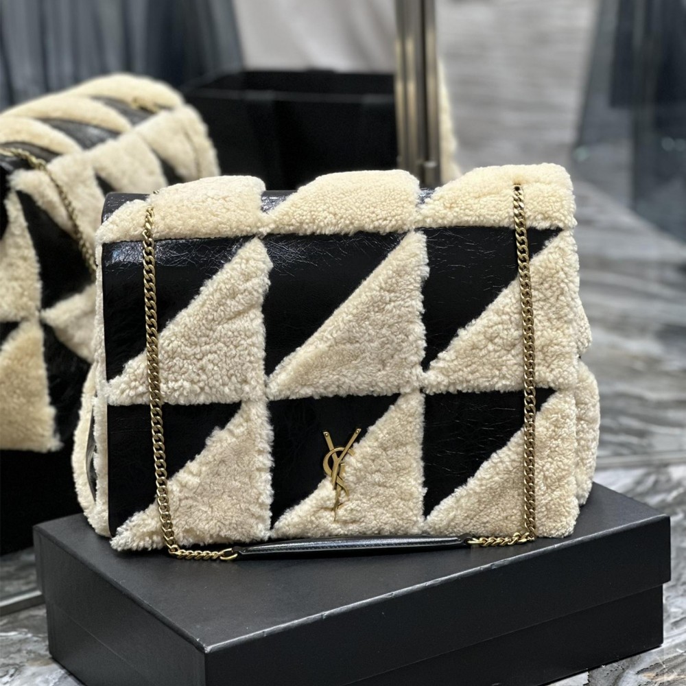 Saint Laurent NIKI series suede black and white contrast women's medium folding vintage leather handbag Saint Laurent NIKI series suede black and white contrast women's medium folding vintage leather handbag