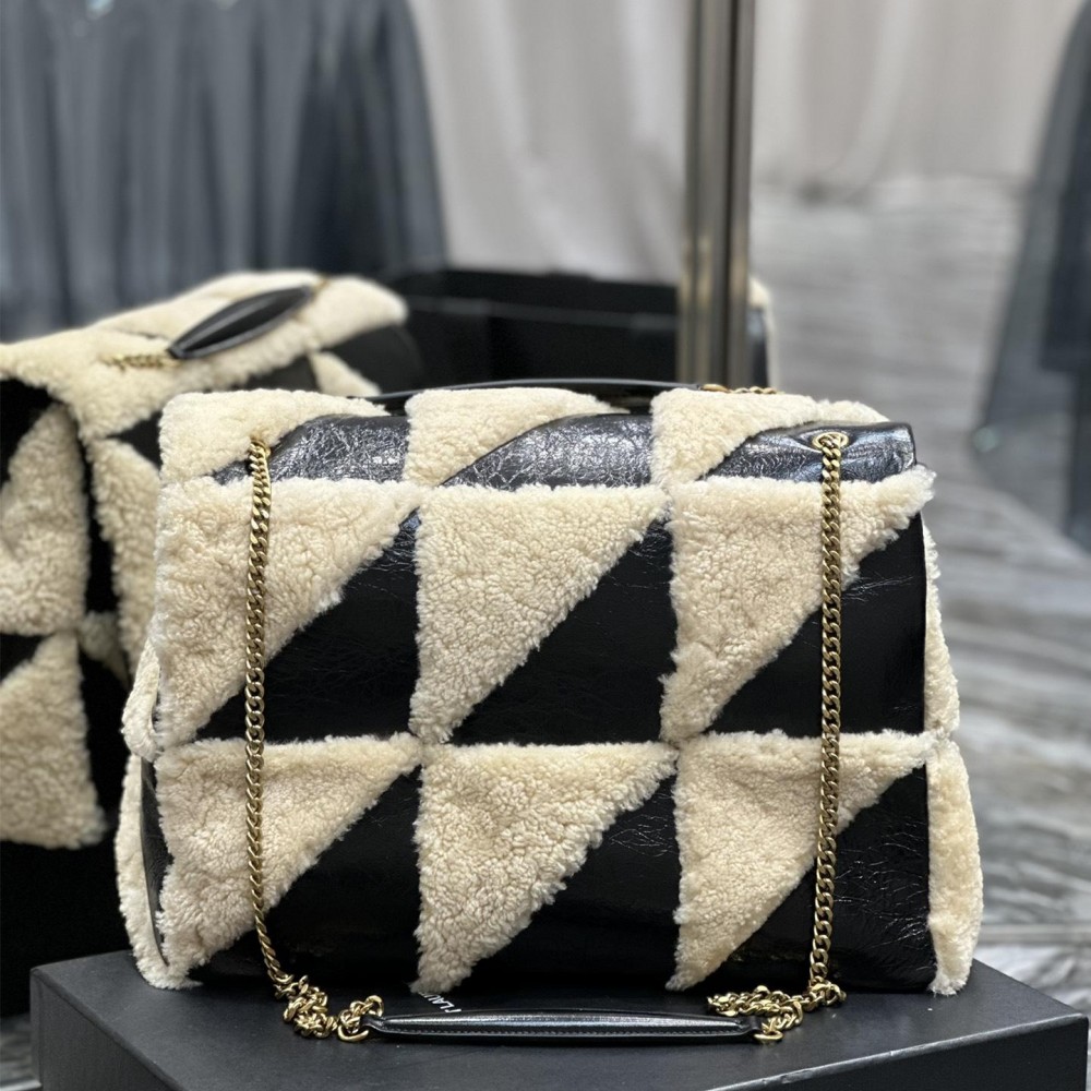 Saint Laurent NIKI series suede black and white contrast women's medium folding vintage leather handbag Saint Laurent NIKI series suede black and white contrast women's medium folding vintage leather handbag