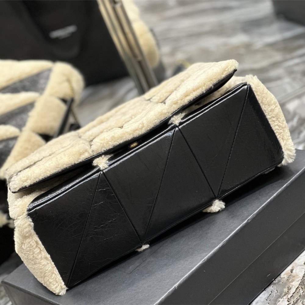 Saint Laurent NIKI series suede black and white contrast women's medium folding vintage leather handbag Saint Laurent NIKI series suede black and white contrast women's medium folding vintage leather handbag