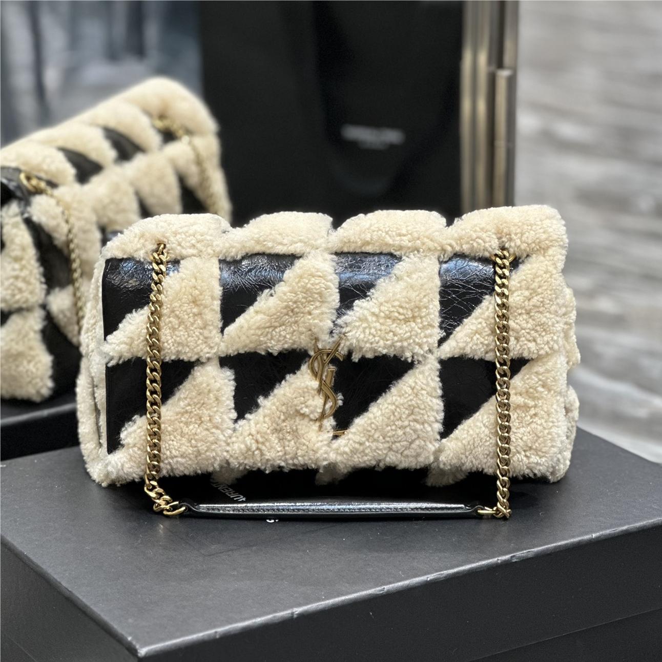 Saint Laurent NIKI series suede black and white contrast women's small folding vintage leather handbag Saint Laurent NIKI series suede black and white contrast women's small folding vintage leather handbag
