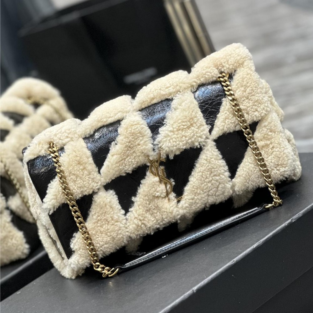 Saint Laurent NIKI series suede black and white contrast women's small folding vintage leather handbag Saint Laurent NIKI series suede black and white contrast women's small folding vintage leather handbag