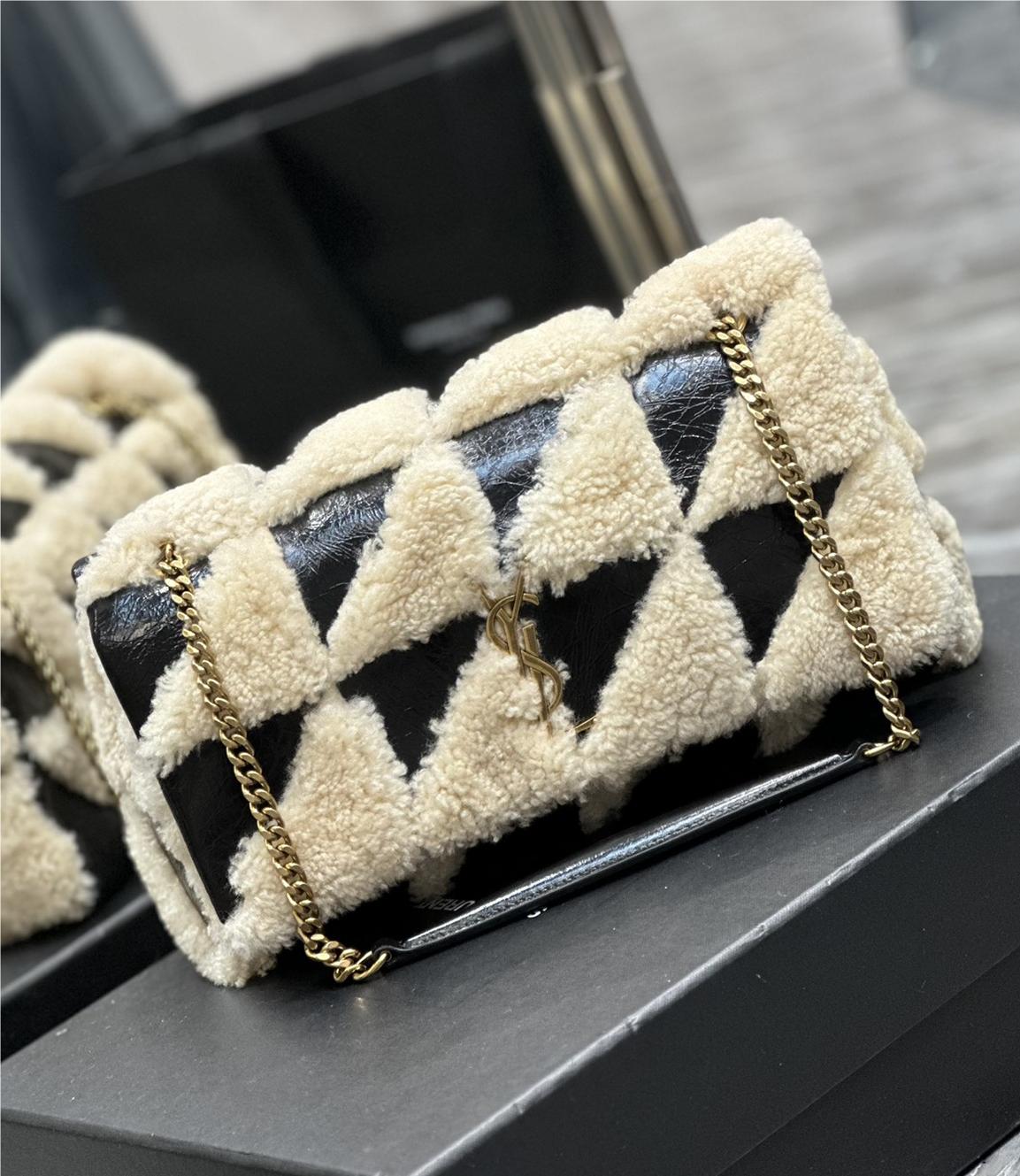 Saint Laurent NIKI series suede black and white contrast women's small folding vintage leather handbag Saint Laurent NIKI series suede black and white contrast women's small folding vintage leather handbag