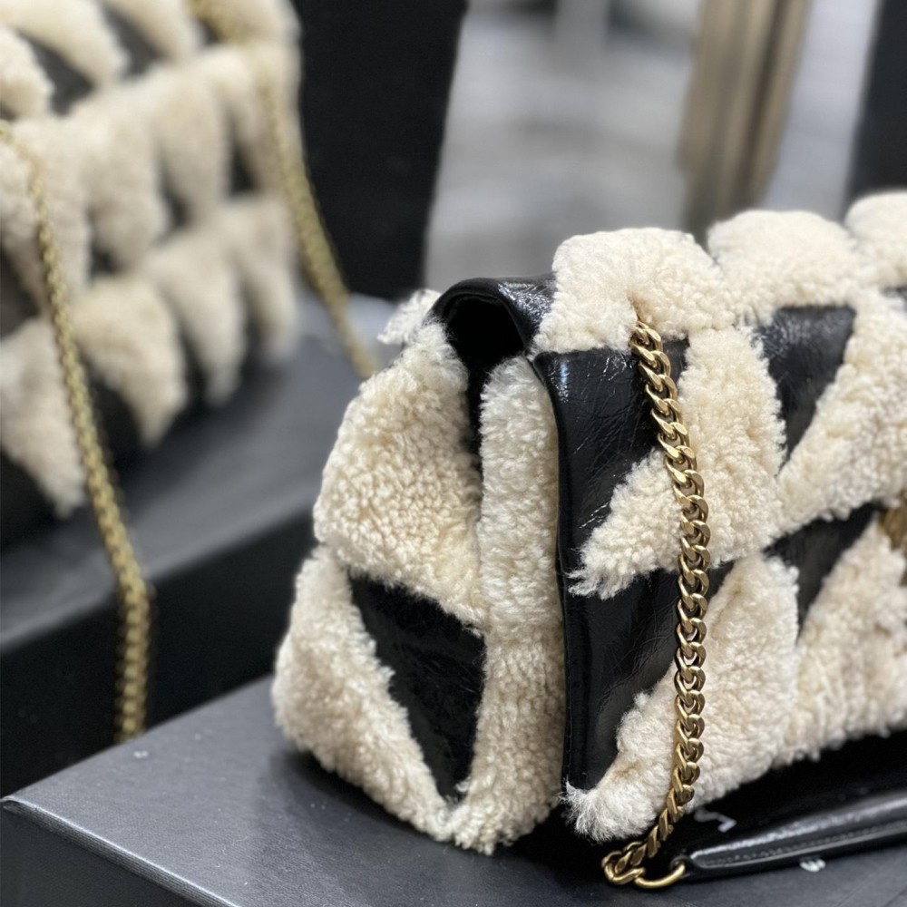 Saint Laurent NIKI series suede black and white contrast women's small folding vintage leather handbag Saint Laurent NIKI series suede black and white contrast women's small folding vintage leather handbag