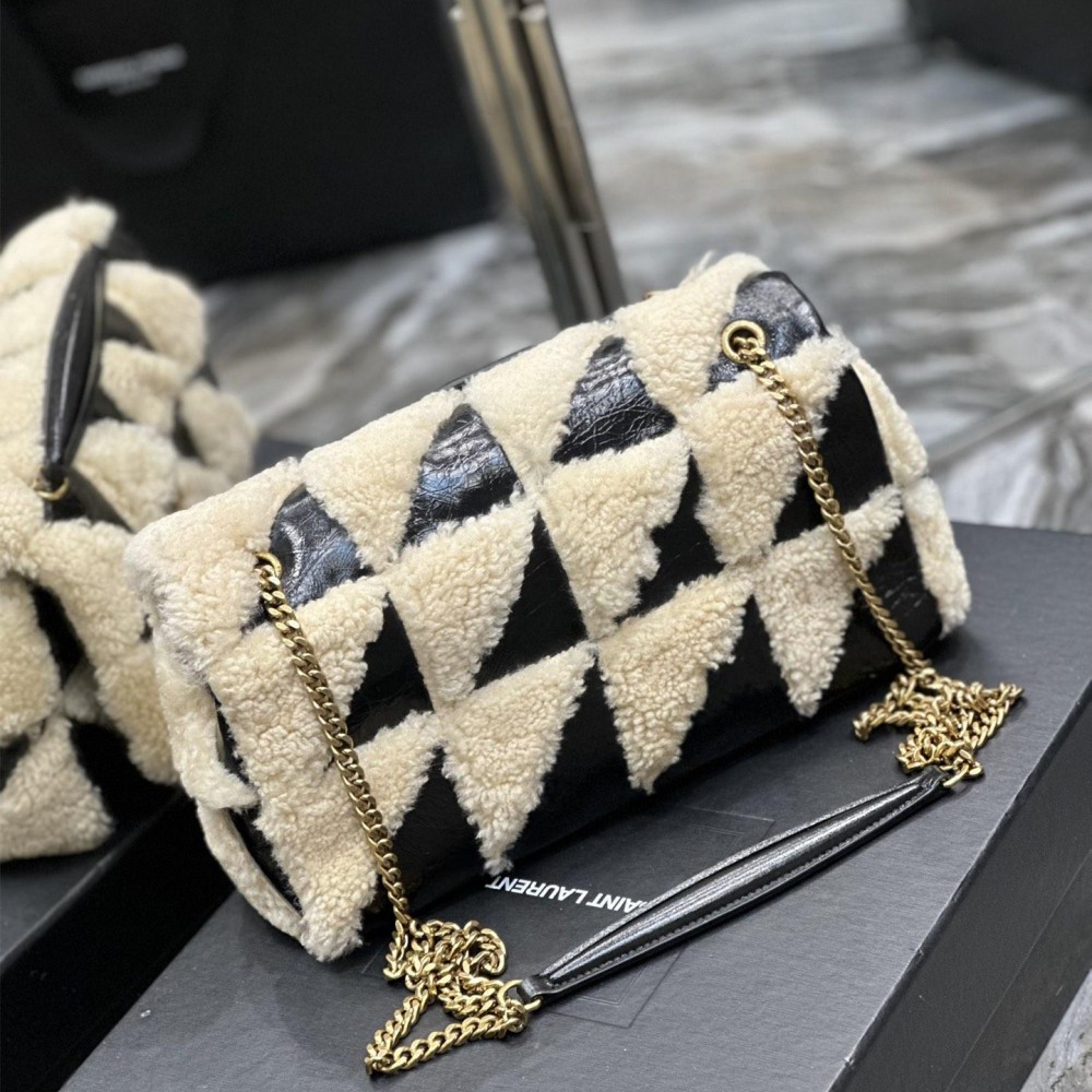 Saint Laurent NIKI series suede black and white contrast women's small folding vintage leather handbag Saint Laurent NIKI series suede black and white contrast women's small folding vintage leather handbag