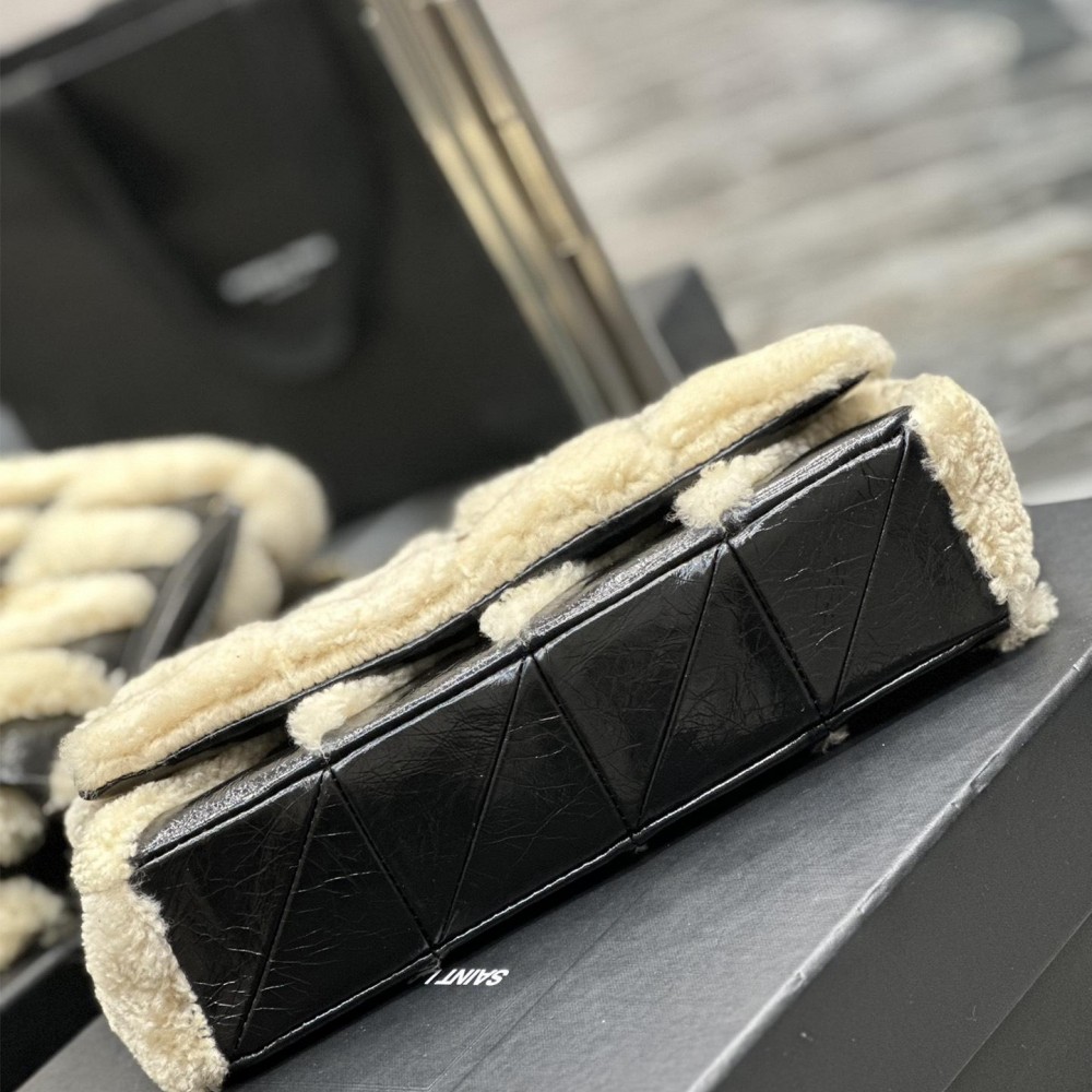 Saint Laurent NIKI series suede black and white contrast women's small folding vintage leather handbag Saint Laurent NIKI series suede black and white contrast women's small folding vintage leather handbag