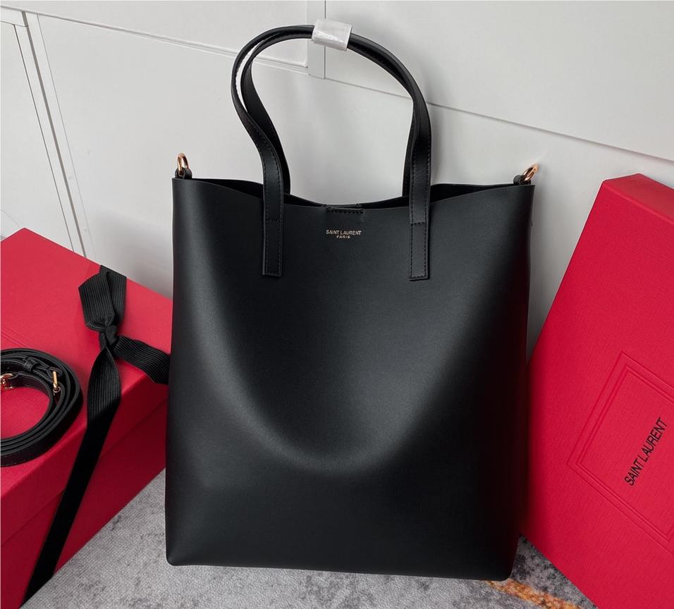 Saint Laurent Black Glossy Leather Long Chain Tote Saint Laurent Black Glossy Leather Long Chain Tote