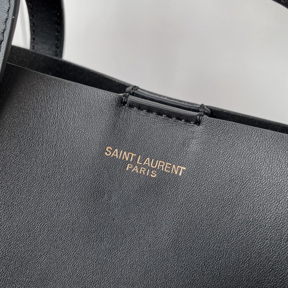 Saint Laurent Black Glossy Leather Long Chain Tote Saint Laurent Black Glossy Leather Long Chain Tote