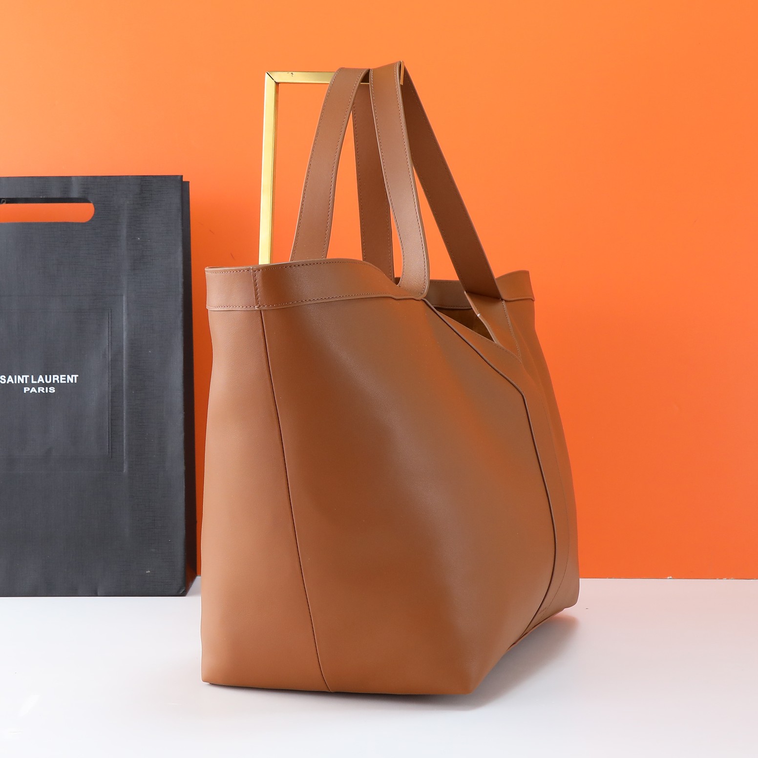 Saint Laurent Jungle Brown Shiny Premium Leather Large Bucket Bag