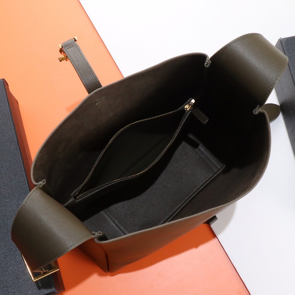 Saint Laurent Jungle Brown Shiny Premium Leather Large Bucket Bag