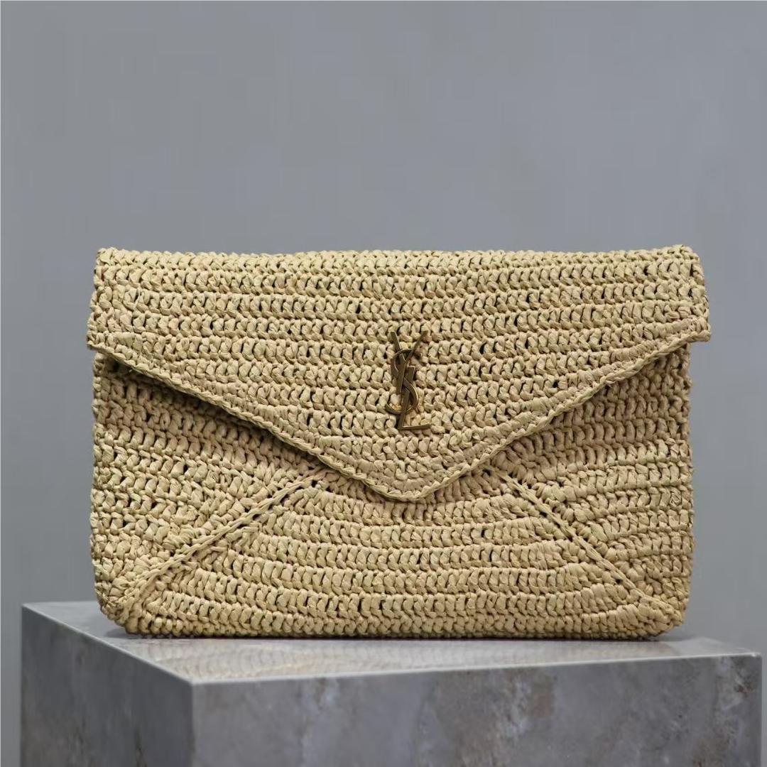 Cassandre Large Envelope Raffia Pouch