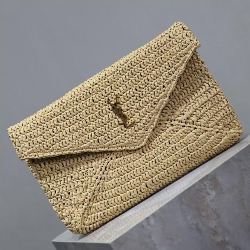 Cassandre Large Envelope Raffia Pouch
