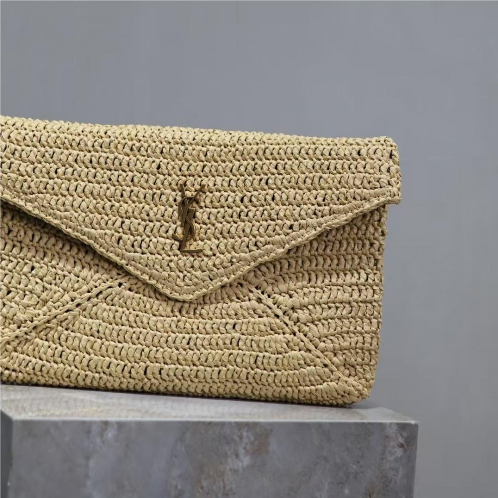 Cassandre Large Envelope Raffia Pouch