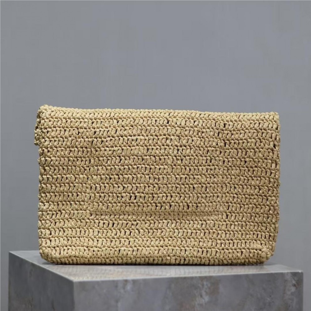 Cassandre Large Envelope Raffia Pouch