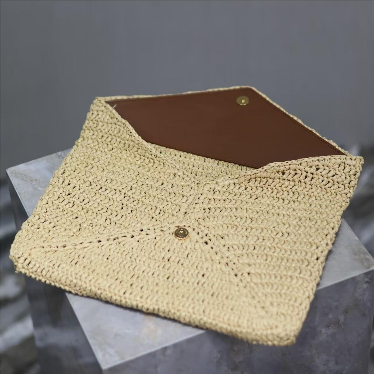 Cassandre Large Envelope Raffia Pouch