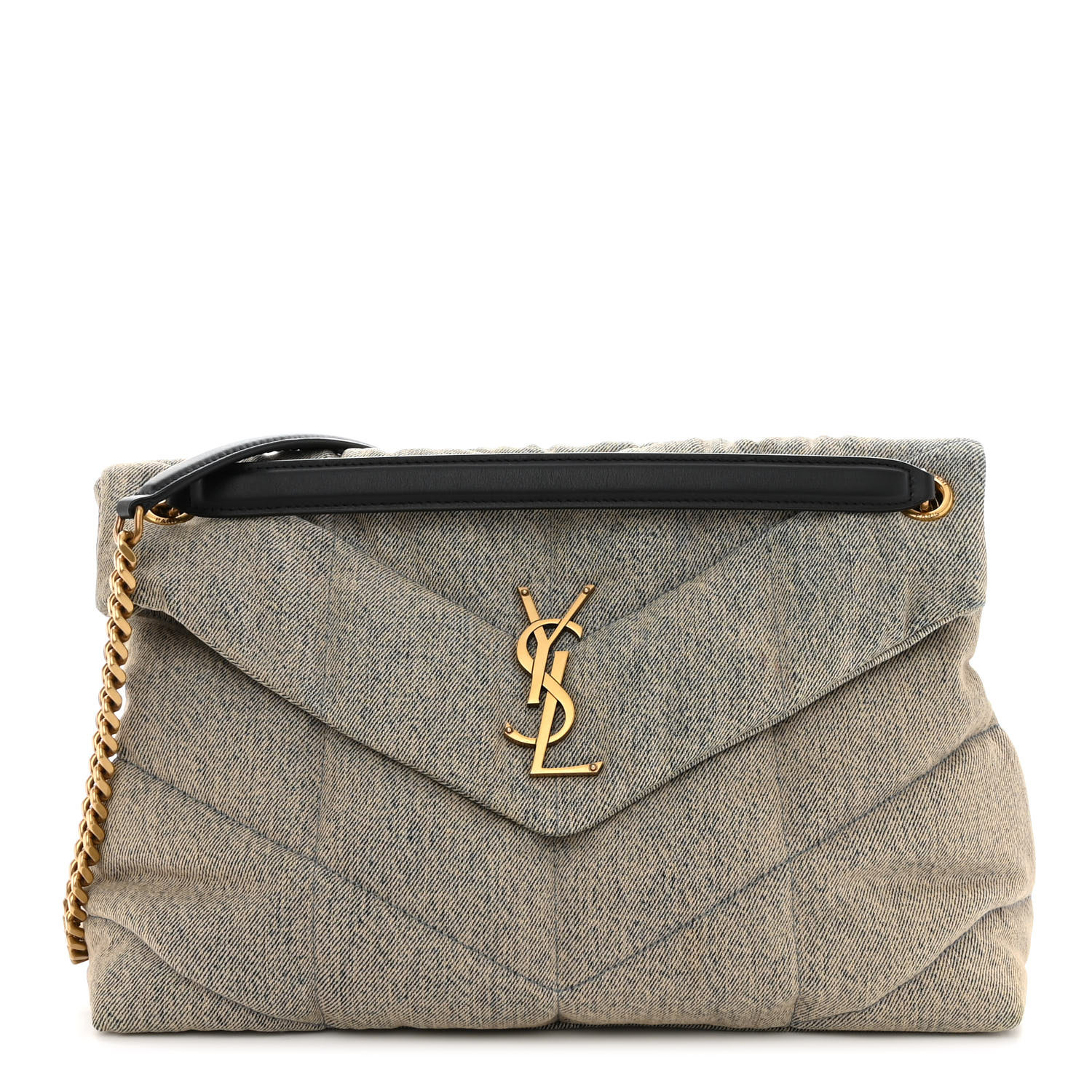 Saint Laurent  Denim Quilted Medium Loulou Puffer Monogram Chain Satchel Azur Saint Laurent  Denim Quilted Medium Loulou Puffer Monogram Chain Satchel Azur
