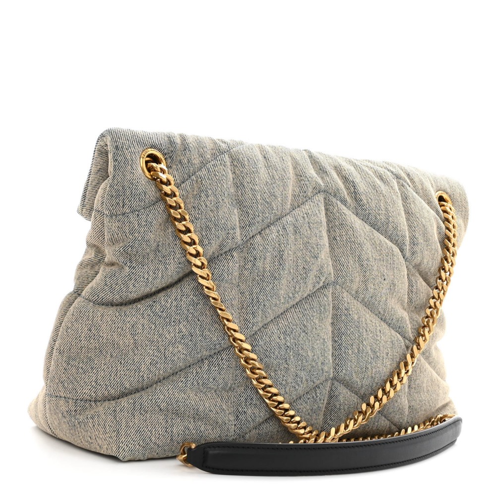 Saint Laurent  Denim Quilted Medium Loulou Puffer Monogram Chain Satchel Azur Saint Laurent  Denim Quilted Medium Loulou Puffer Monogram Chain Satchel Azur