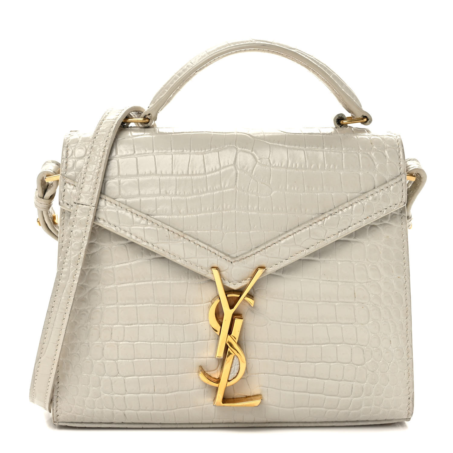 Saint Laurent  Crocodile Embossed Mini Classic Monogram Cassandra Top Handle Crema Soft Saint Laurent  Crocodile Embossed Mini Classic Monogram Cassandra Top Handle Crema Soft