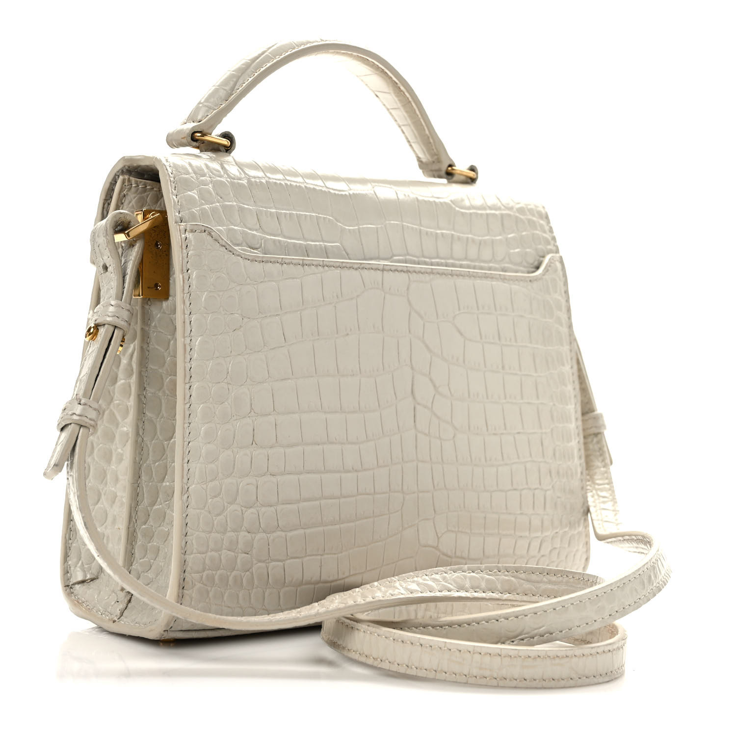 Saint Laurent  Crocodile Embossed Mini Classic Monogram Cassandra Top Handle Crema Soft Saint Laurent  Crocodile Embossed Mini Classic Monogram Cassandra Top Handle Crema Soft