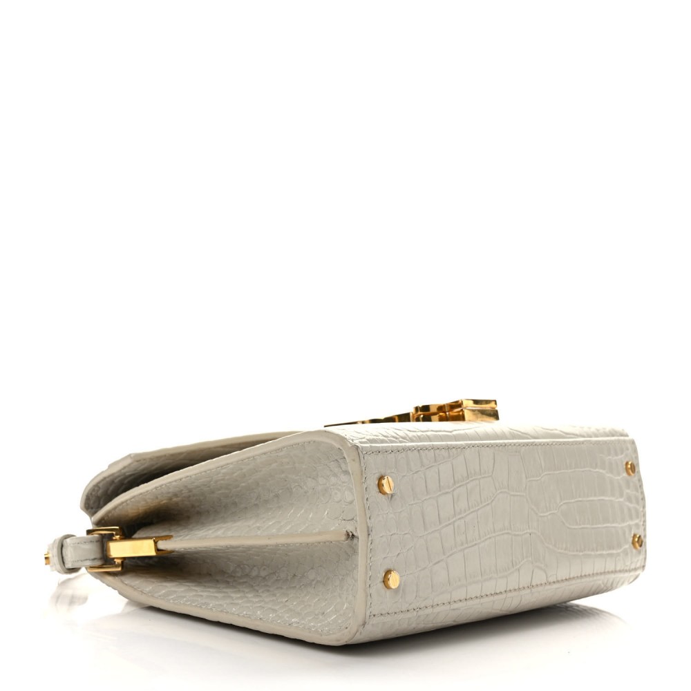 Saint Laurent  Crocodile Embossed Mini Classic Monogram Cassandra Top Handle Crema Soft Saint Laurent  Crocodile Embossed Mini Classic Monogram Cassandra Top Handle Crema Soft
